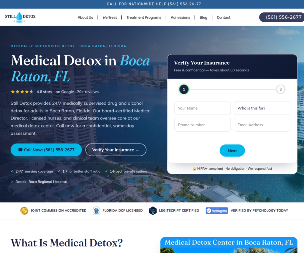 Still Detox medical detox landing page