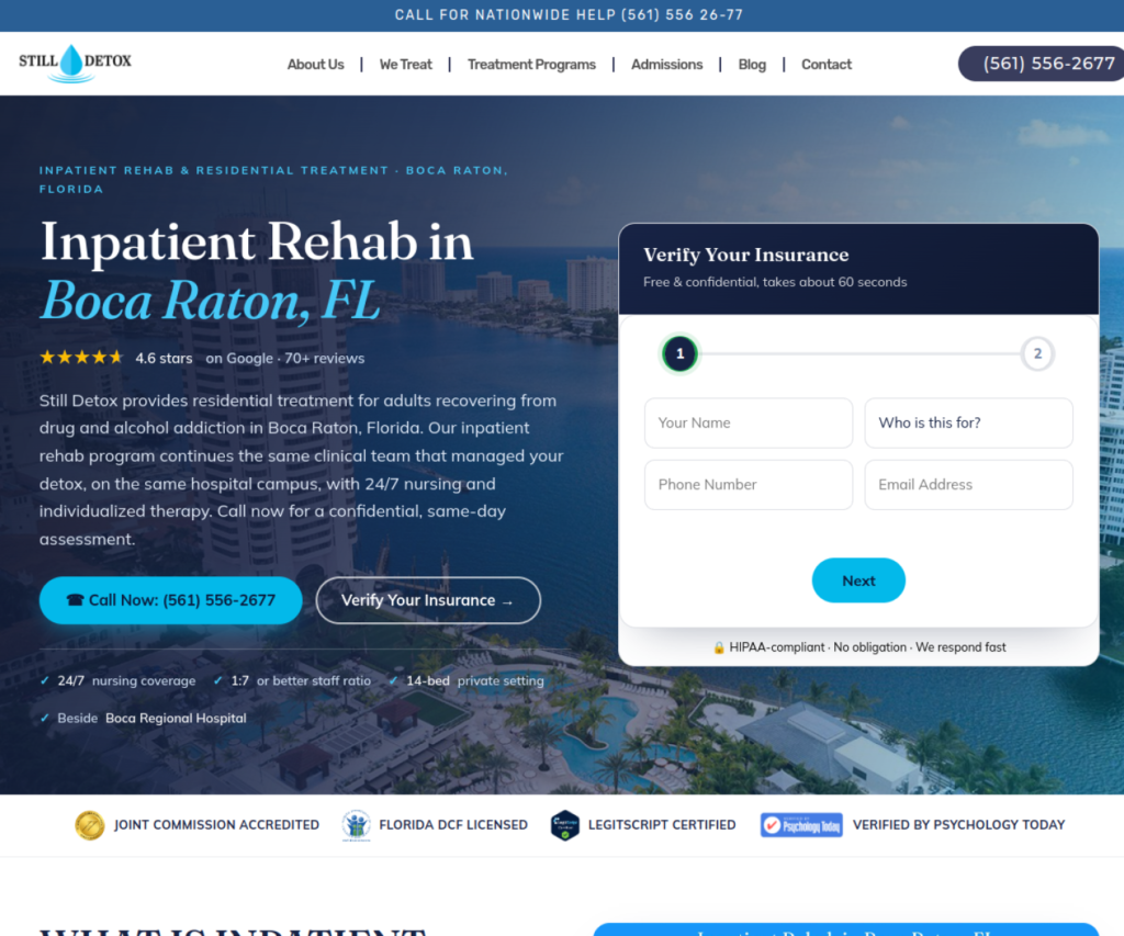 Still Detox residential treatment landing page