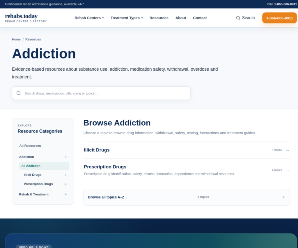 Rehabs.Today addiction resource hierarchy connecting drug classes and substance topics