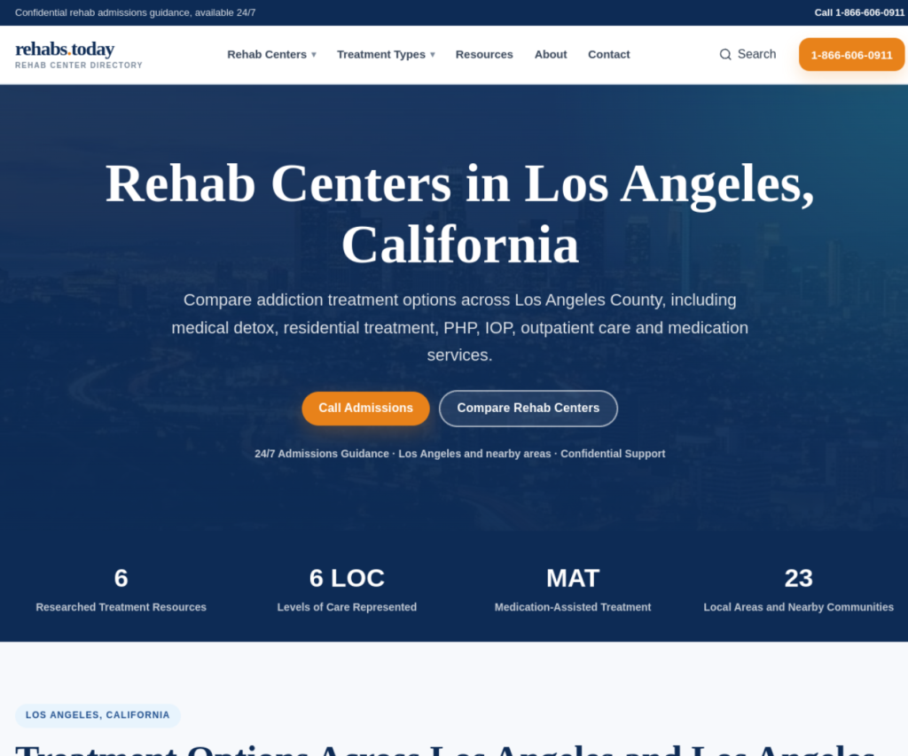 Rehabs.Today Los Angeles rehab location page with researched treatment resources and levels of care